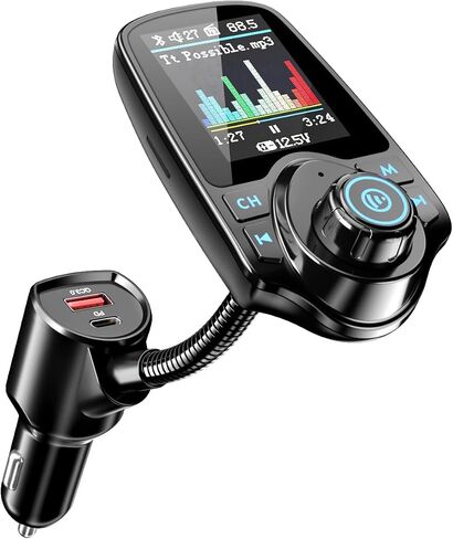 Nulaxy 1.8" Color Screen 48W Bluetooth 5.4 Car Adapter FM Transmitter | Dual Fast Charging Ports[PD 30W & QC3.0 18W], 7 EQ Modes, Hands-Free Calls, TF Card & AUX, Compatible with 12V-24V Vehicles in Saudi Arabia