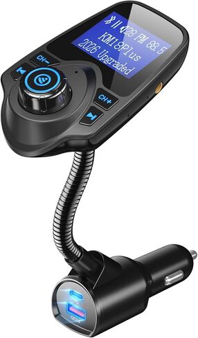 Nulaxy KM18 Plus 48W Bluetooth 5.4 Car Adapter, 1.44" Screen FM Transmitter | Dual Fast Charging Ports [PD 30W & QC3.0 18W], Flexible Gooseneck, Hands-Free Calls, TF Card & AUX, Fits 12V-24V Vehicles in Saudi Arabia