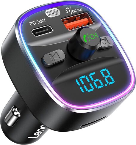 LENCENT FM Transmitter, Bluetooth FM Transmitter Wireless Radio Adapter Car | Dual USB Charging, Audio Receiver Car Charger MP3 Player, Support Hands-Free Calling, TF Card & USB Disk in Saudi Arabia