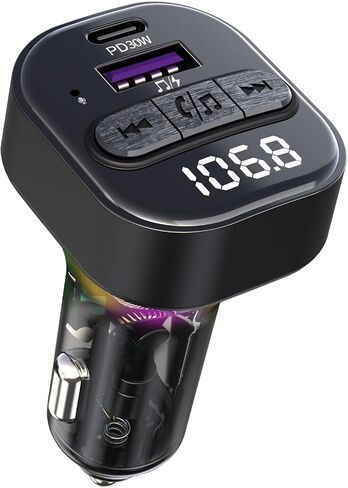 FM Transmitter Bluetooth Car Adapter, Wireless FM Radio Transmitter | FM Transmitter PD30W & QC3.0 Fast Charge, Microphone & Bass Sound, Support MP3 Player, Handsfree Calling, LED Backlit,U Disk in Saudi Arabia