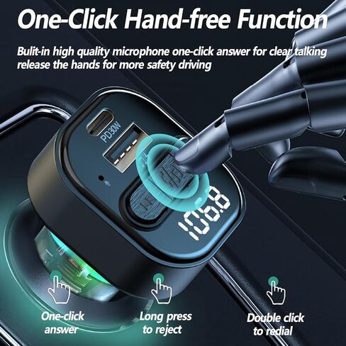 FM Transmitter Bluetooth Car Adapter, Wireless FM Radio Transmitter | FM Transmitter PD30W & QC3.0 Fast Charge, Microphone & Bass Sound, Support MP3 Player, Handsfree Calling, LED Backlit,U Disk in Saudi Arabia