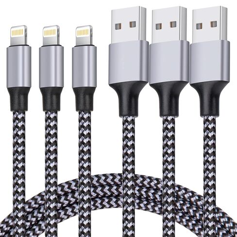 iPhone Charger, Lightning Cable 3PACK 6FT MFi Certified USB Charging Cord | Nylon Braided High Speed Transfer Cable Compatible with iPhone 14 Pro Max/13 Pro/12/11/XS MAX/XR/XS/X/8/iPad Pro Mini Air in Saudi Arabia