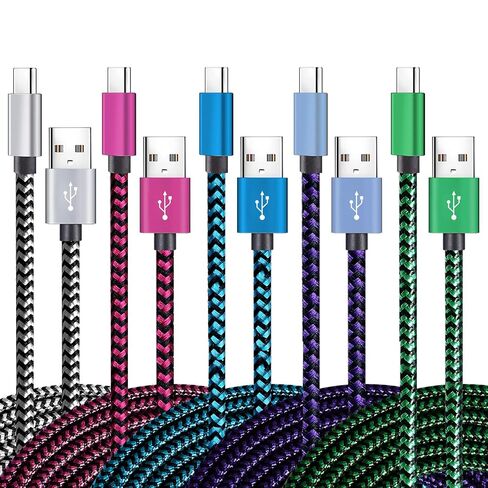 USB C Cable 6ft 5Pack, 3A Fast Charging Nylon Braided Type C Cord | Tpc001 USB C Charger Cable with Durable Braided Design, Compatible with Samsung Galaxy S10e S10 S9 S8 Plus Note 9 A80 A50 A20 in Saudi Arabia