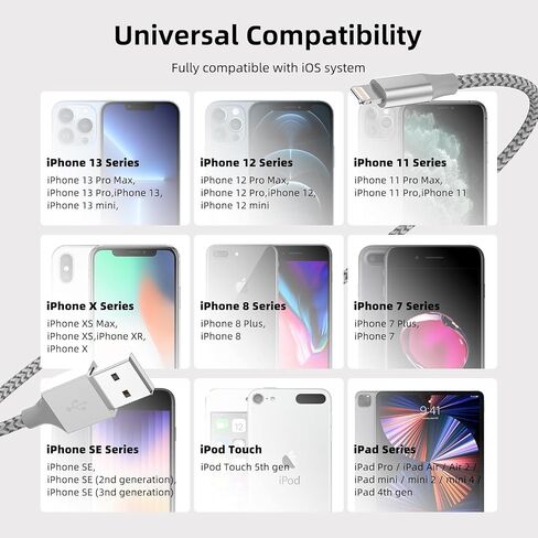 iPhone Charger,3 Pack 10ft MFi Certified Lightning Cable Fast Charging Cord | Nylon Braided Phone Fast Charging High Speed Data Transfer Sync Cord for with iPhone 14 13 12 11 Pro Max iPad Air iPad Mini in Saudi Arabia