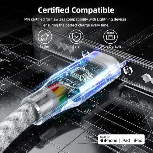 iPhone Charger,3 Pack 10ft MFi Certified Lightning Cable Fast Charging Cord | Nylon Braided Phone Fast Charging High Speed Data Transfer Sync Cord for with iPhone 14 13 12 11 Pro Max iPad Air iPad Mini in Saudi Arabia