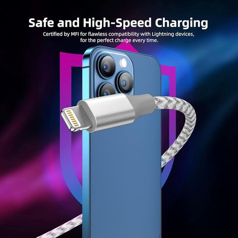 iPhone Charger,3 Pack 10ft MFi Certified Lightning Cable Fast Charging Cord | Nylon Braided Phone Fast Charging High Speed Data Transfer Sync Cord for with iPhone 14 13 12 11 Pro Max iPad Air iPad Mini in Saudi Arabia