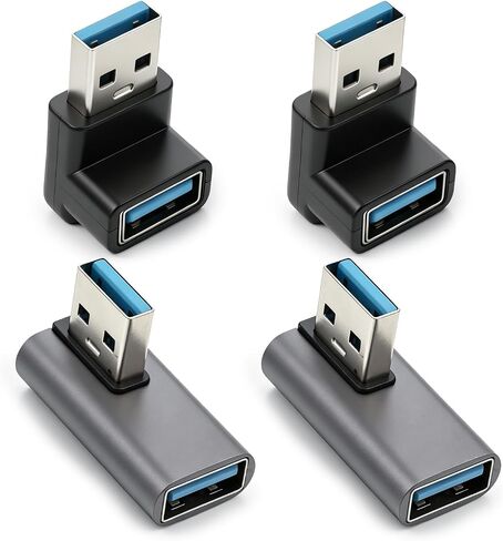 4 PCS USB 90 Degree Adapter, 10Gbps USB 3.1 Male to Female Adapter Up Down Left Right Right Angle USBCable Extension Connector L Shape On The Go (OTG) Connector Extender for Laptop, Mouse, Keyboard in Saudi Arabia