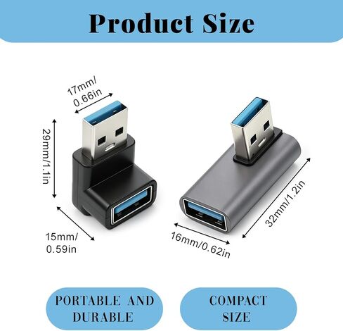 4 PCS USB 90 Degree Adapter, 10Gbps USB 3.1 Male to Female Adapter Up Down Left Right Right Angle USBCable Extension Connector L Shape On The Go (OTG) Connector Extender for Laptop, Mouse, Keyboard in Saudi Arabia