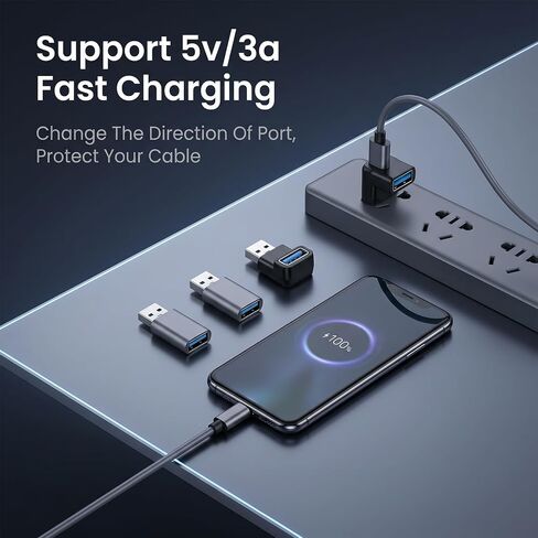 4 PCS USB 90 Degree Adapter, 10Gbps USB 3.1 Male to Female Adapter Up Down Left Right Right Angle USBCable Extension Connector L Shape On The Go (OTG) Connector Extender for Laptop, Mouse, Keyboard in Saudi Arabia