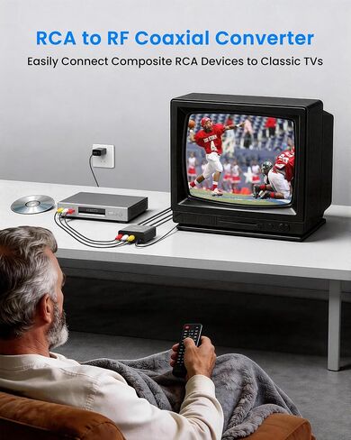 RF Modulator for TV, RCA to RF Coaxial Adapter with 3.3ft RCA Cable | Channel 3/4 Switch for VHS/VCR/DVD Players Game Consoles, Converts AV Composite Video to Analog NTSC (Dark Grey) in Saudi Arabia