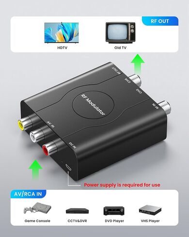 RF Modulator for TV, RCA to RF Coaxial Adapter with 3.3ft RCA Cable | Channel 3/4 Switch for VHS/VCR/DVD Players Game Consoles, Converts AV Composite Video to Analog NTSC (Dark Grey) in Saudi Arabia