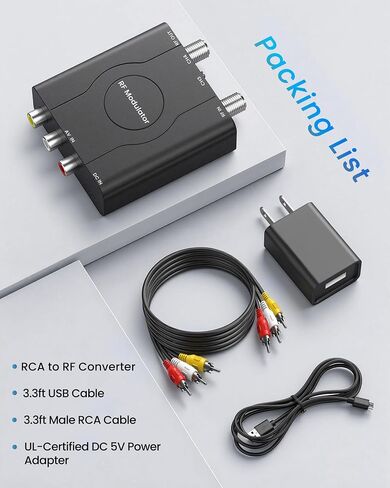 RF Modulator for TV, RCA to RF Coaxial Adapter with 3.3ft RCA Cable | Channel 3/4 Switch for VHS/VCR/DVD Players Game Consoles, Converts AV Composite Video to Analog NTSC (Dark Grey) in Saudi Arabia