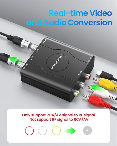 RF Modulator for TV, RCA to RF Coaxial Adapter with 3.3ft RCA Cable | Channel 3/4 Switch for VHS/VCR/DVD Players Game Consoles, Converts AV Composite Video to Analog NTSC (Dark Grey) in Saudi Arabia