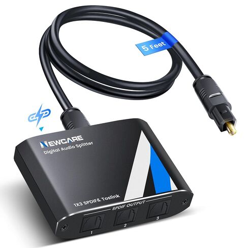 NEWCARE Digital Optical Splitter 1 in 3 Out,SPDIF Toslink Optical Audio Cable Splitter 1x3 Support LPCM2.0 Doldy Digital & DTS 5.1 for Xbox,PS4,PS5,DVD,TV Box,Home Theatre, Receiver,Sound Bar | Split 1 Optical Audio Signal to 3 Devices, Support LPCM2.0 Do in Saudi Arabia