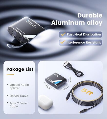 NEWCARE الفاصل البصري الرقمي 1 في 3 خارج، SPDIF Toslink كابل الصوت البصري الخائن 1x3 دعم LPCM2.0 Doldy Digital & DTS 5.1 لأجهزة Xbox، PS4، PS5، DVD، TV Box، المسرح المنزلي، جهاز الاستقبال، شريط الصوت in Kuwait