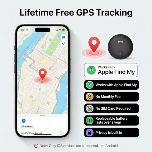 جهاز تعقب GPS للمركبات، تتبع في الوقت الحقيقي للسيارات مع مغناطيسي | بدون رسوم شهرية / بدون بطاقة SIM، يعمل مع iOS Find My، أجهزة تتبع GPS مخفية صغيرة للسيارات/الدراجات النارية/الدراجات، أسود in Kuwait