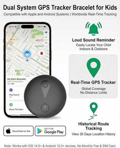جهاز تعقب GPS للأطفال، جهاز تعقب ذكي للأطفال مع موقع في الوقت الفعلي، لأجهزة Android وiPhone بدون رسوم شهرية وبدون بطاقة SIM - تصميم سوار معصم وسلسلة مفاتيح يمكن ارتداؤه، مقاوم للماء IP68، استخدام آمن داخلي وخارجي in Kuwait