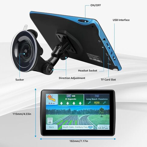 7'' GPS Navigator for Car Truck RV - 2026 North America Maps Free Lifetime Updates, Touchscreen Navigation System, Speed & Red Light Warning, Turn-by-Turn Voice Guidance, for All Cars in Kuwait