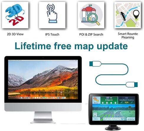 7'' GPS Navigator for Car Truck RV - 2026 North America Maps Free Lifetime Updates, Touchscreen Navigation System, Speed & Red Light Warning, Turn-by-Turn Voice Guidance, for All Cars in Kuwait