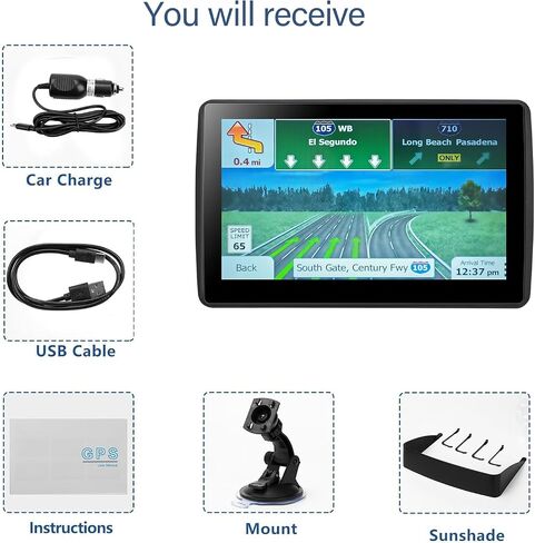 7'' GPS Navigator for Car Truck RV - 2026 North America Maps Free Lifetime Updates, Touchscreen Navigation System, Speed & Red Light Warning, Turn-by-Turn Voice Guidance, for All Cars in Kuwait