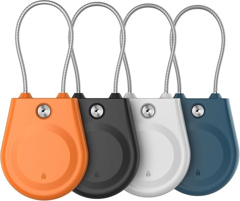 for AirTag Holder (1st & 2nd Generation) Airtag Lock Case with Wire Cable, IPX8 Waterproof, for Luggage, Key Ring Key Chain Luggage tag Backpack (4 Pack-Black, Orange, White, Blue) in Saudi Arabia