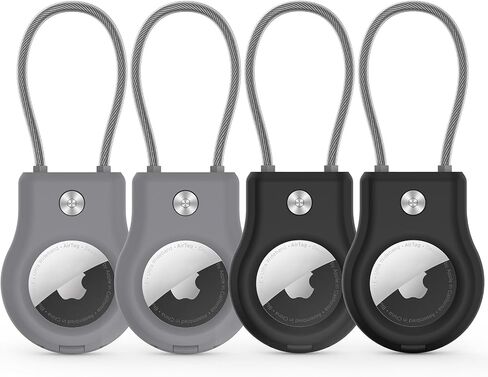 Air Tag Holder - (4 Pack) Air tag Lock Keychain with Wire Cable Compatible with Apple AirTag,Ultra Durable Anti-Lost Protective Case with Keyring for Luggage, Key, Backpack, Pet, Bag, Black in Saudi Arabia