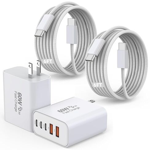 iPhone 17/16 Fast Charger Block,2 Pack 60W USB Charging Block 5-Port Charge Adapter for Apple iPhone Charger with 6FT USB C Woven Fast Charging Cable for iPhone17/16e/16Pro/15ProMax, iPad Pro/Air/Mini in Saudi Arabia
