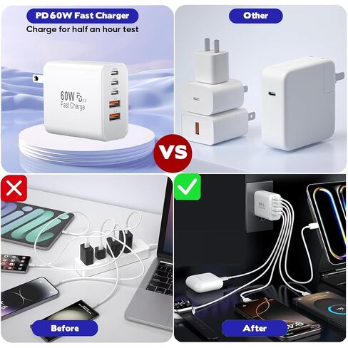 iPhone 17/16 Fast Charger Block,2 Pack 60W USB Charging Block 5-Port Charge Adapter for Apple iPhone Charger with 6FT USB C Woven Fast Charging Cable for iPhone17/16e/16Pro/15ProMax, iPad Pro/Air/Mini in Saudi Arabia