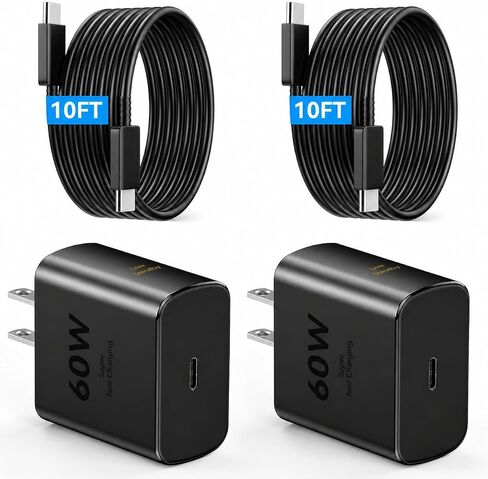 60W Super Fast Charger USB C, Type C Charger Fast Charging Android Phone Charger Block with 10FT USB C Chargers Fast Charging Cable Cord for Samsung Galaxy S26 Ultra/S26+/S26/S25Ultra/S25/S24-Black in Saudi Arabia