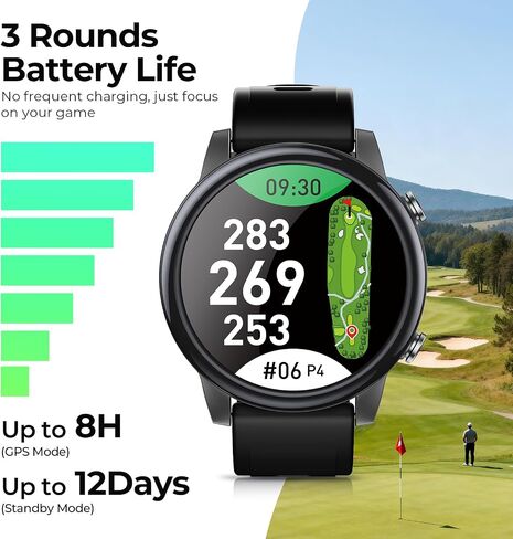 Golf GPS Watch, 1.43" AMOLED Touchscreen Display, Lightweight Golf Watch with 40,000+ Preload Courses, Green View, Slope Mode, 6 Hazard Distances, App Sync, Golf Watches for Men (Black) in Saudi Arabia