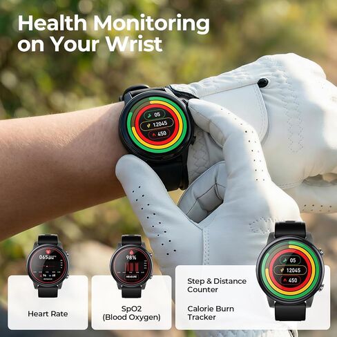 Golf GPS Watch, 1.43" AMOLED Touchscreen Display, Lightweight Golf Watch with 40,000+ Preload Courses, Green View, Slope Mode, 6 Hazard Distances, App Sync, Golf Watches for Men (Black) in Saudi Arabia