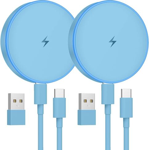 MagSafe Charger 2 Pack Magnetic Wireless Charger Fast Charging Pad | Two USB-C cables and two USB-A adapters, compatible with iPhone 17/16/15/14/13/12 Series and AirPods 4/3/2/Pro in Kuwait