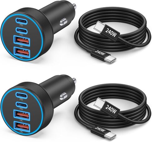 iPhone 17 16 15 Car Charger Fast Charging, 90W 4Port USB C Fast Car Charger | Cigarette Lighter Adapter, with 240W 3FT USB-C Cable, for iPhone 17/Air/17 Pro Max/17e/16/15 Pro Max/Plus/16e, iPad, Android in Saudi Arabia