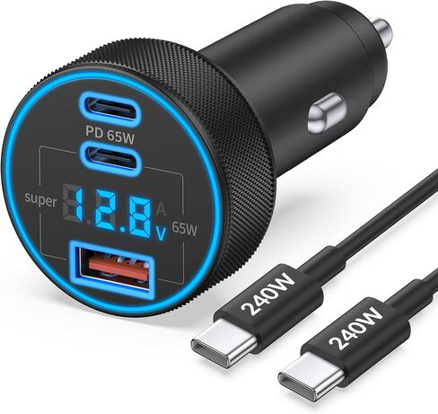 130W 3-Port USB C Super Fast Car Charger (with Voltage Display) for Samsung | Type C Car Charger Adapter Accessories, for Galaxy S26/S25/S24/S23/S22 Ultra/Z Fold, Android Phone, with 240W 3FT USB-C Cable in Saudi Arabia