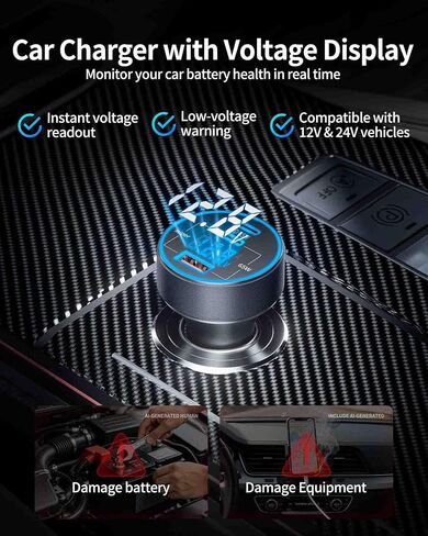 130W 3-Port USB C Super Fast Car Charger (with Voltage Display) for Samsung | Type C Car Charger Adapter Accessories, for Galaxy S26/S25/S24/S23/S22 Ultra/Z Fold, Android Phone, with 240W 3FT USB-C Cable in Saudi Arabia