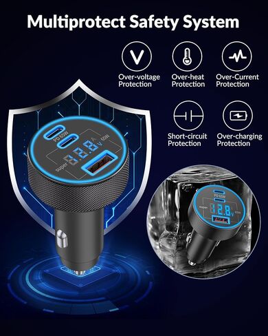 130W 3-Port USB C Super Fast Car Charger (with Voltage Display) for Samsung | Type C Car Charger Adapter Accessories, for Galaxy S26/S25/S24/S23/S22 Ultra/Z Fold, Android Phone, with 240W 3FT USB-C Cable in Saudi Arabia