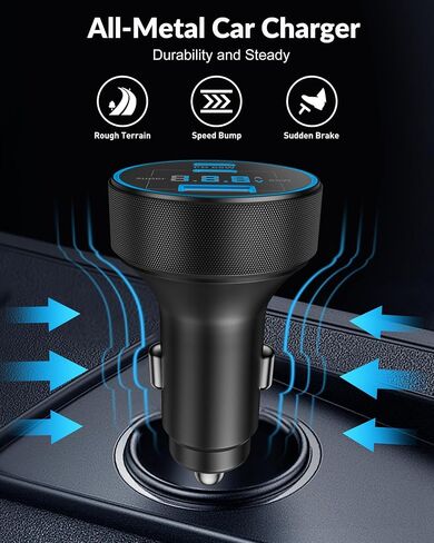 130W 3-Port USB C Super Fast Car Charger (with Voltage Display) for Samsung | Type C Car Charger Adapter Accessories, for Galaxy S26/S25/S24/S23/S22 Ultra/Z Fold, Android Phone, with 240W 3FT USB-C Cable in Saudi Arabia