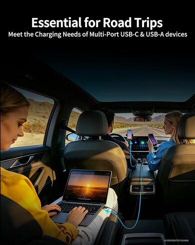 130W 3-Port USB C Super Fast Car Charger (with Voltage Display) for Samsung | Type C Car Charger Adapter Accessories, for Galaxy S26/S25/S24/S23/S22 Ultra/Z Fold, Android Phone, with 240W 3FT USB-C Cable in Saudi Arabia