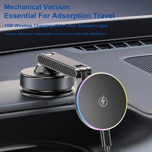 15W Magsafe Car Phone Mount Charger,Vacuum Car Phone Holder Charger,360° Adjustable Magnetic Cell Phone Holders for Car,Wireless Charging Mount for iPhone 17-12 Pro Max Plus Car Accessories in Saudi Arabia