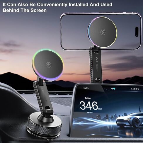 15W Magsafe Car Phone Mount Charger,Vacuum Car Phone Holder Charger,360° Adjustable Magnetic Cell Phone Holders for Car,Wireless Charging Mount for iPhone 17-12 Pro Max Plus Car Accessories in Saudi Arabia