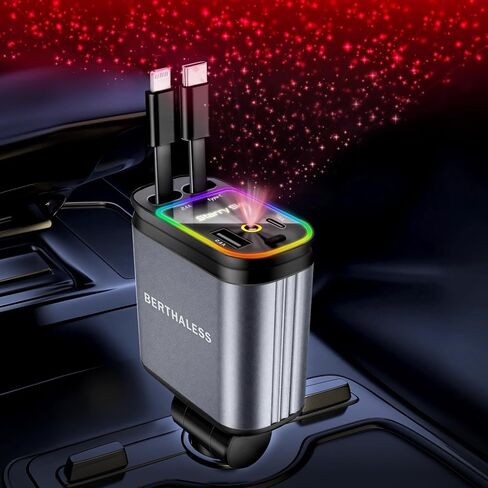 Retractable Car Charger,4 in 1 Fast Charging Car Charger with USB-C & USB-A | Voltage Display,Car Accessories,for iPhone 17/16/15/14/13/12/11,Galaxy,Pixel,Samsung,Birthday Gifts for Men,Women,Husband,Dad in Saudi Arabia