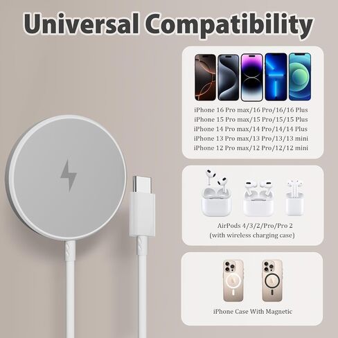 [معتمد من Apple MFi] شاحن لاسلكي لاسلكي بطول 10 أقدام لهاتف iPhone 17 16,2 حزمة | شحن سريع، لشاحن Apple MagSafe اللاسلكي، متوافق مع iPhone 17/16e/15/14/13/12، قاعدة شحن لاسلكية طويلة in Kuwait