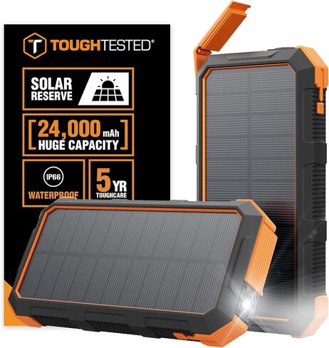 ToughTested 24000mAh Solar Power Bank, LED Flashlight, USB-C Fast Charging | Fast charging power bank with LED flashlight and IP66 rugged protection for camping, travel, and emergencies in Saudi Arabia