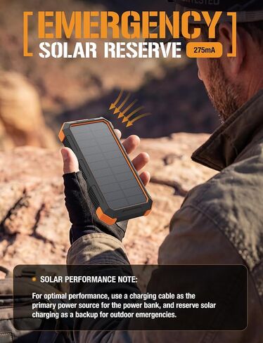 ToughTested 24000mAh Solar Power Bank, LED Flashlight, USB-C Fast Charging | Fast charging power bank with LED flashlight and IP66 rugged protection for camping, travel, and emergencies in Saudi Arabia