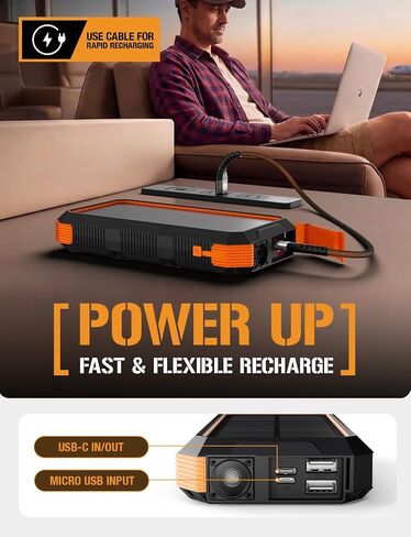 ToughTested 24000mAh Solar Power Bank, LED Flashlight, USB-C Fast Charging | Fast charging power bank with LED flashlight and IP66 rugged protection for camping, travel, and emergencies in Saudi Arabia