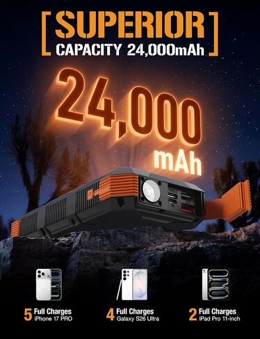 ToughTested 24000mAh Solar Power Bank, LED Flashlight, USB-C Fast Charging | Fast charging power bank with LED flashlight and IP66 rugged protection for camping, travel, and emergencies in Saudi Arabia