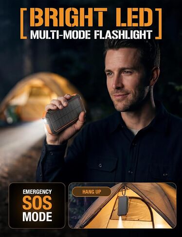 ToughTested 24000mAh Solar Power Bank, LED Flashlight, USB-C Fast Charging | Fast charging power bank with LED flashlight and IP66 rugged protection for camping, travel, and emergencies in Saudi Arabia