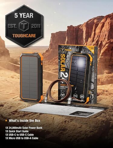 ToughTested 24000mAh Solar Power Bank, LED Flashlight, USB-C Fast Charging | Fast charging power bank with LED flashlight and IP66 rugged protection for camping, travel, and emergencies in Saudi Arabia