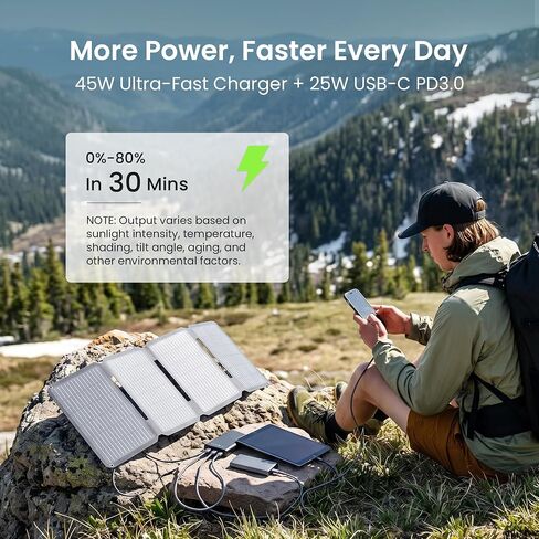 45W Portable Solar Panel Charger, 25.4% Efficiency, Dual USB-C | 25W PD and USB-A outputs charge phones and power banks; 1.7 lb foldable IP68-rated design fits camping and backpacking in Saudi Arabia