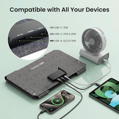 45W Portable Solar Panel Charger, 25.4% Efficiency, Dual USB-C | 25W PD and USB-A outputs charge phones and power banks; 1.7 lb foldable IP68-rated design fits camping and backpacking in Saudi Arabia